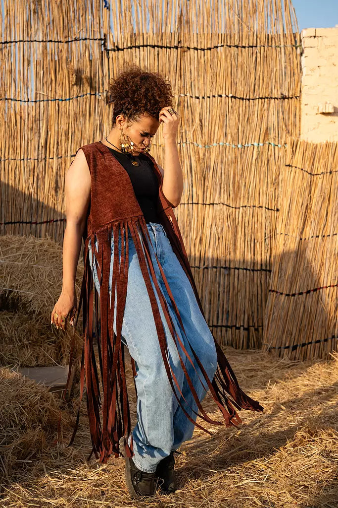 Boho fringes vest in chocolate