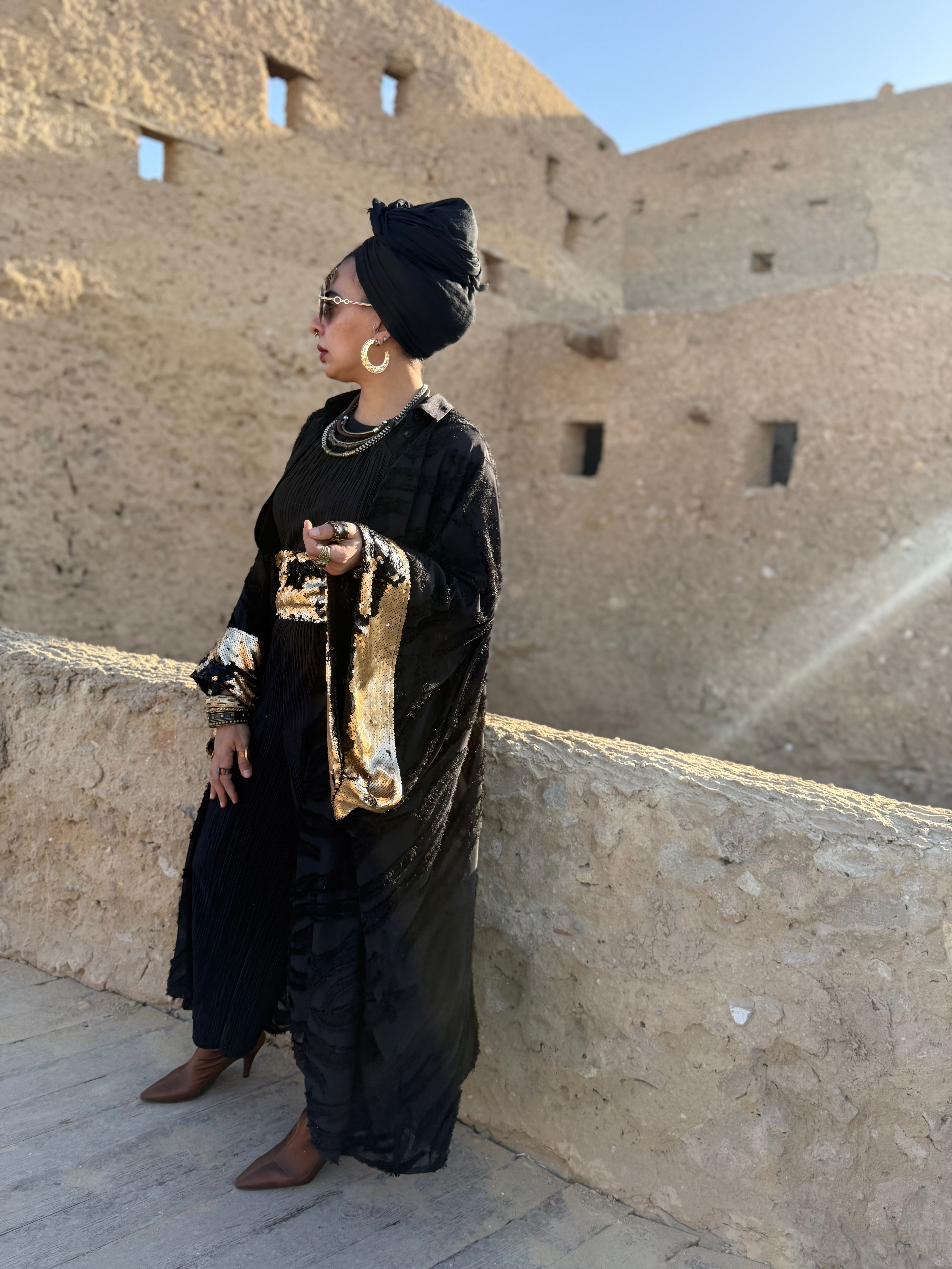 Royal black x gold kaftan