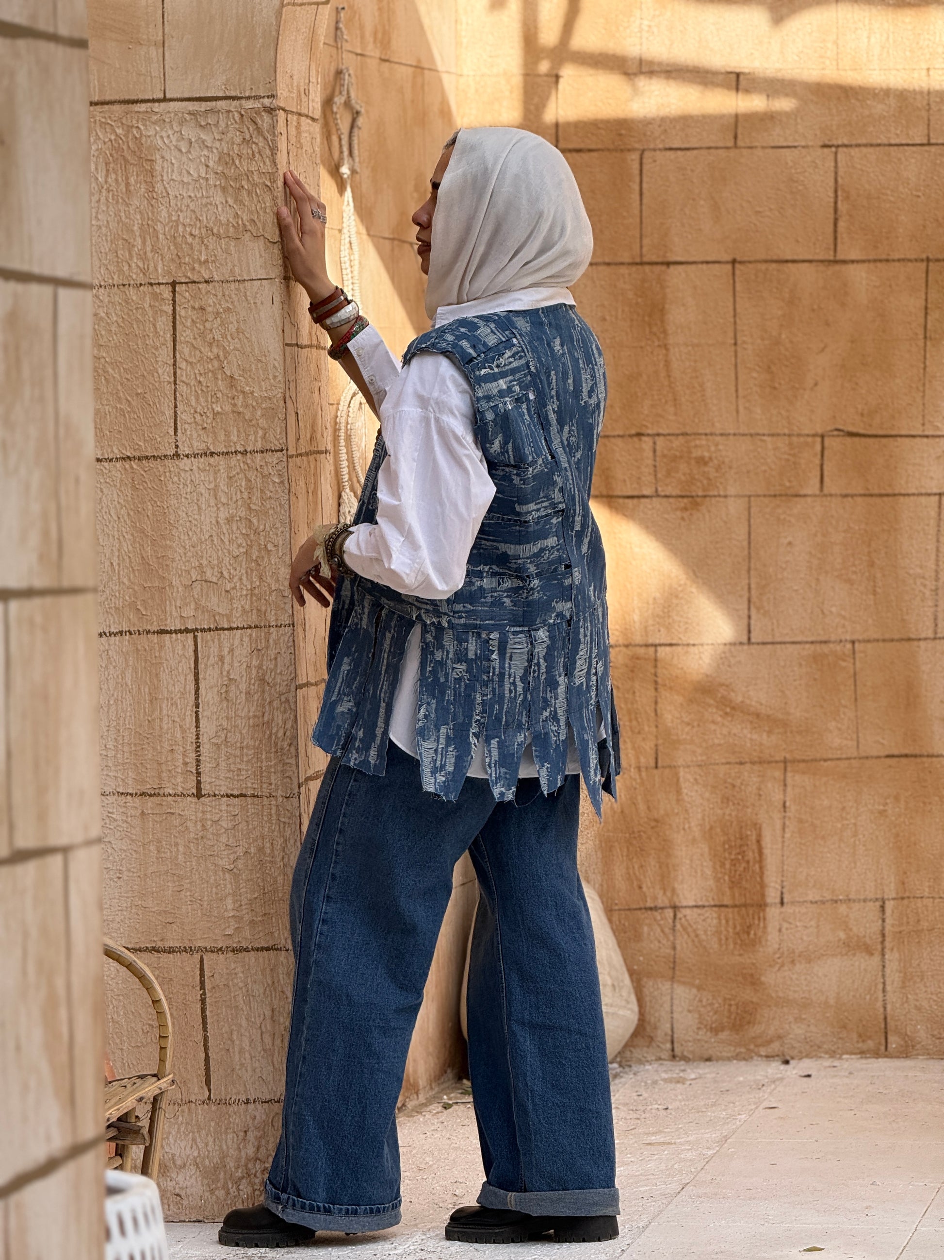 Hippie denim patch vest