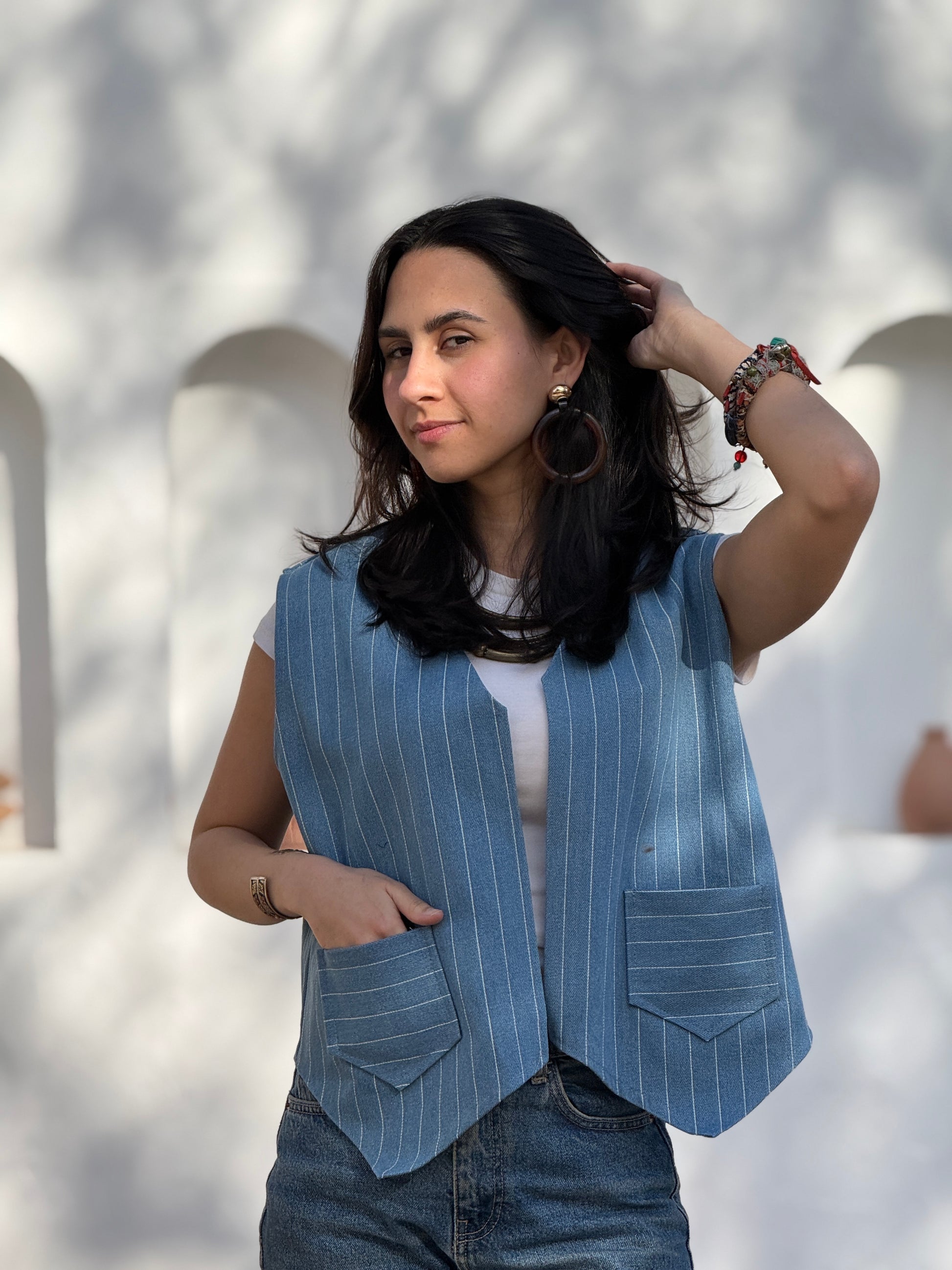 Twilight stripe denim vest