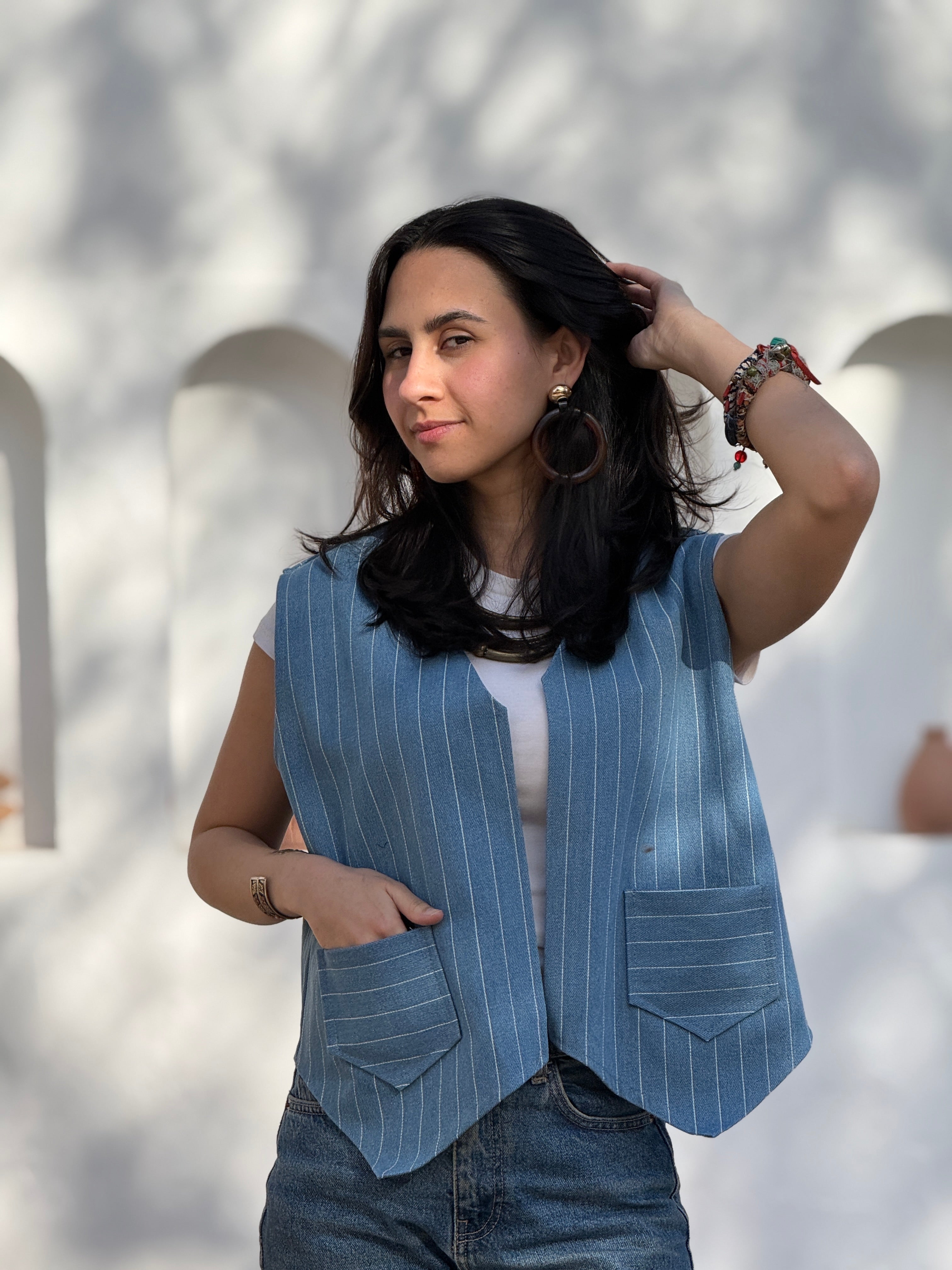 Twilight stripe denim vest