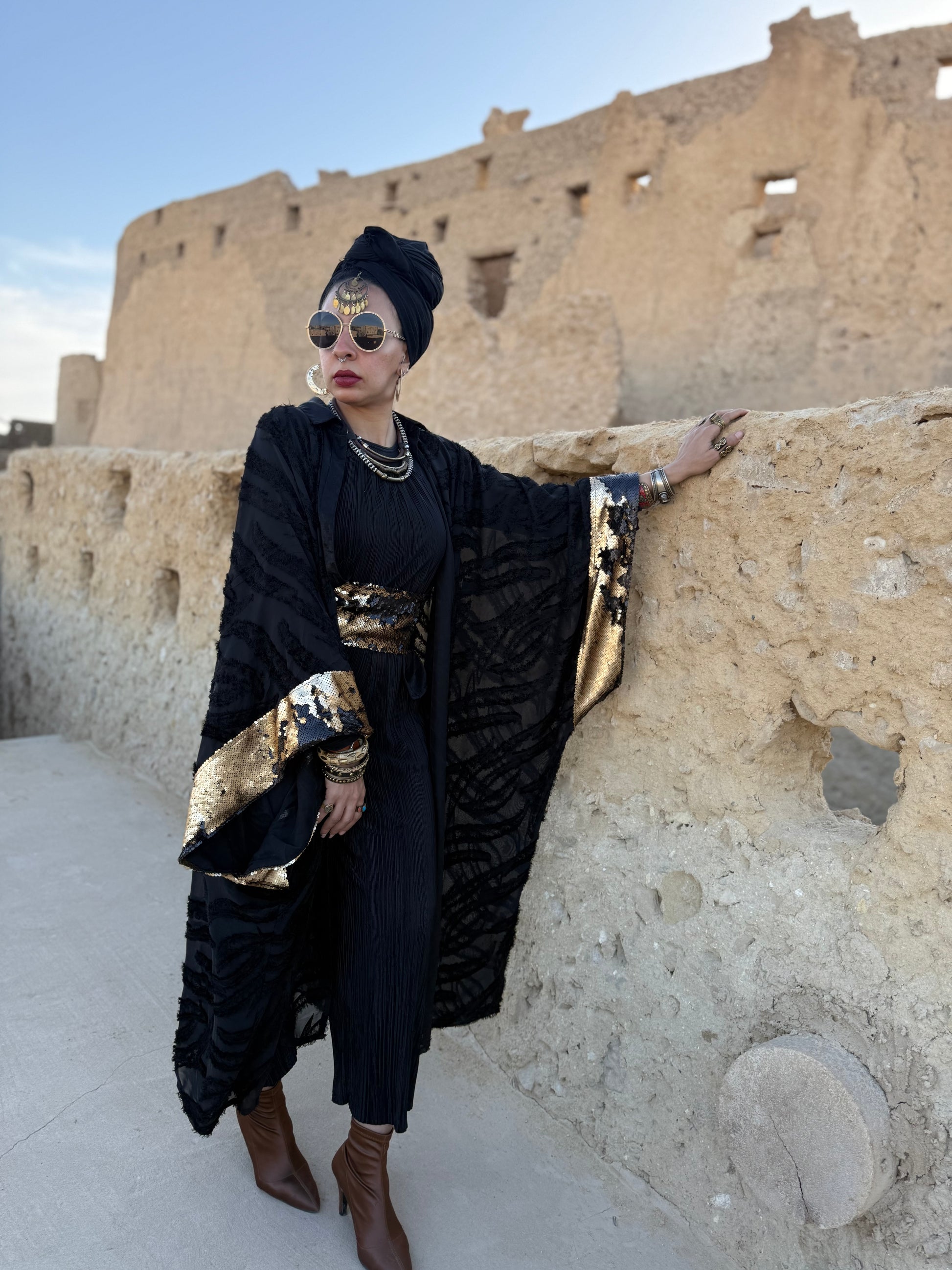 Royal black x gold kaftan