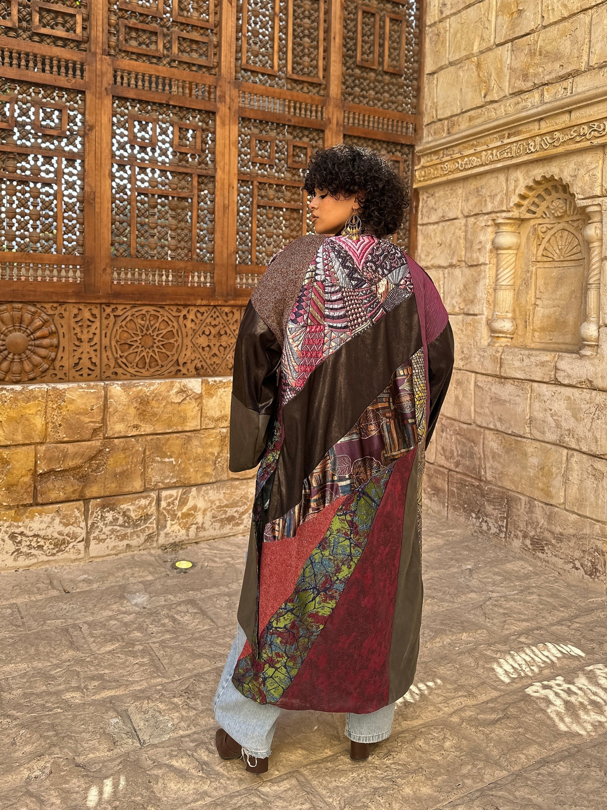 Patched shawl kaftan