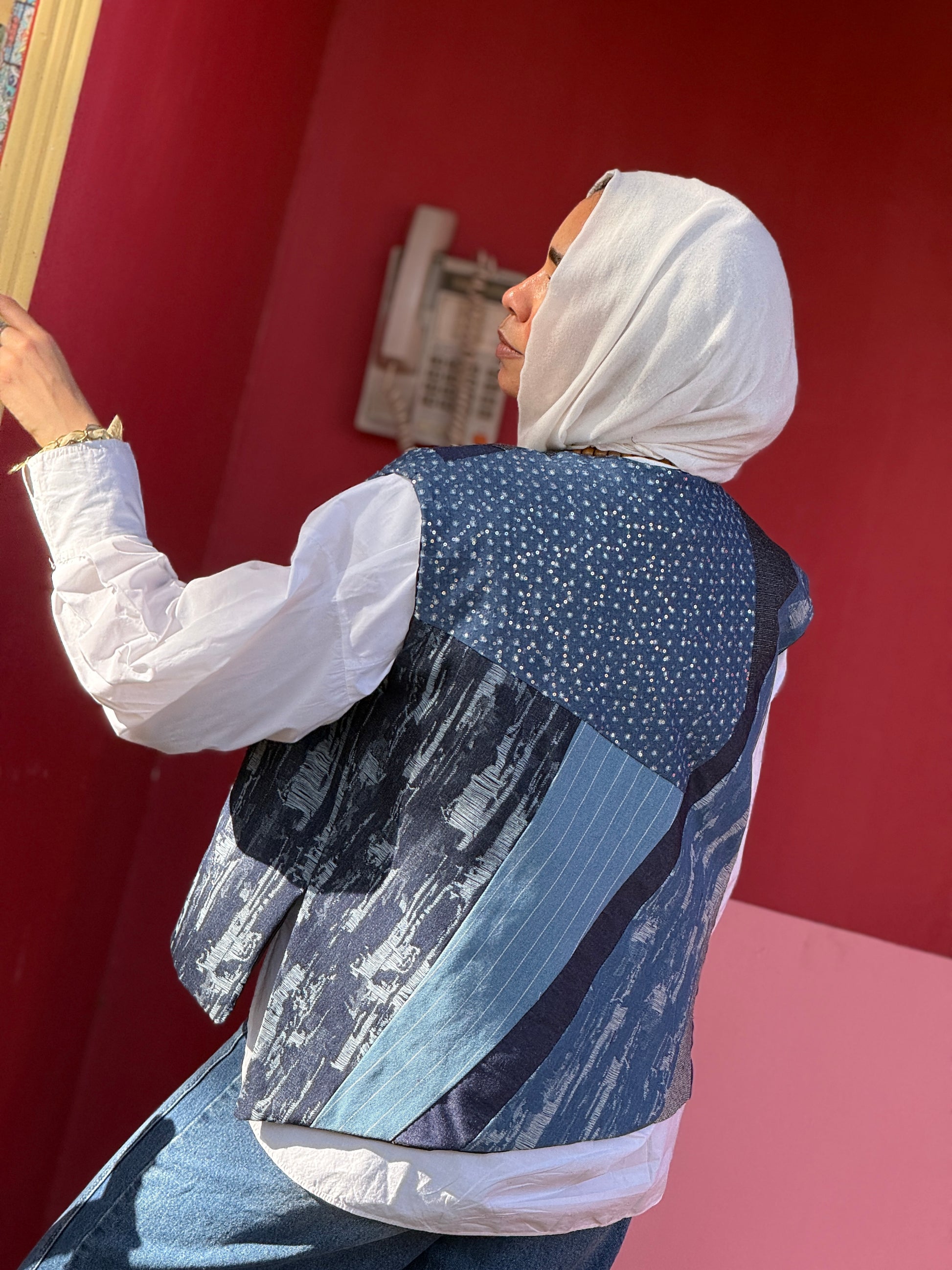 Mosaic denim vest
