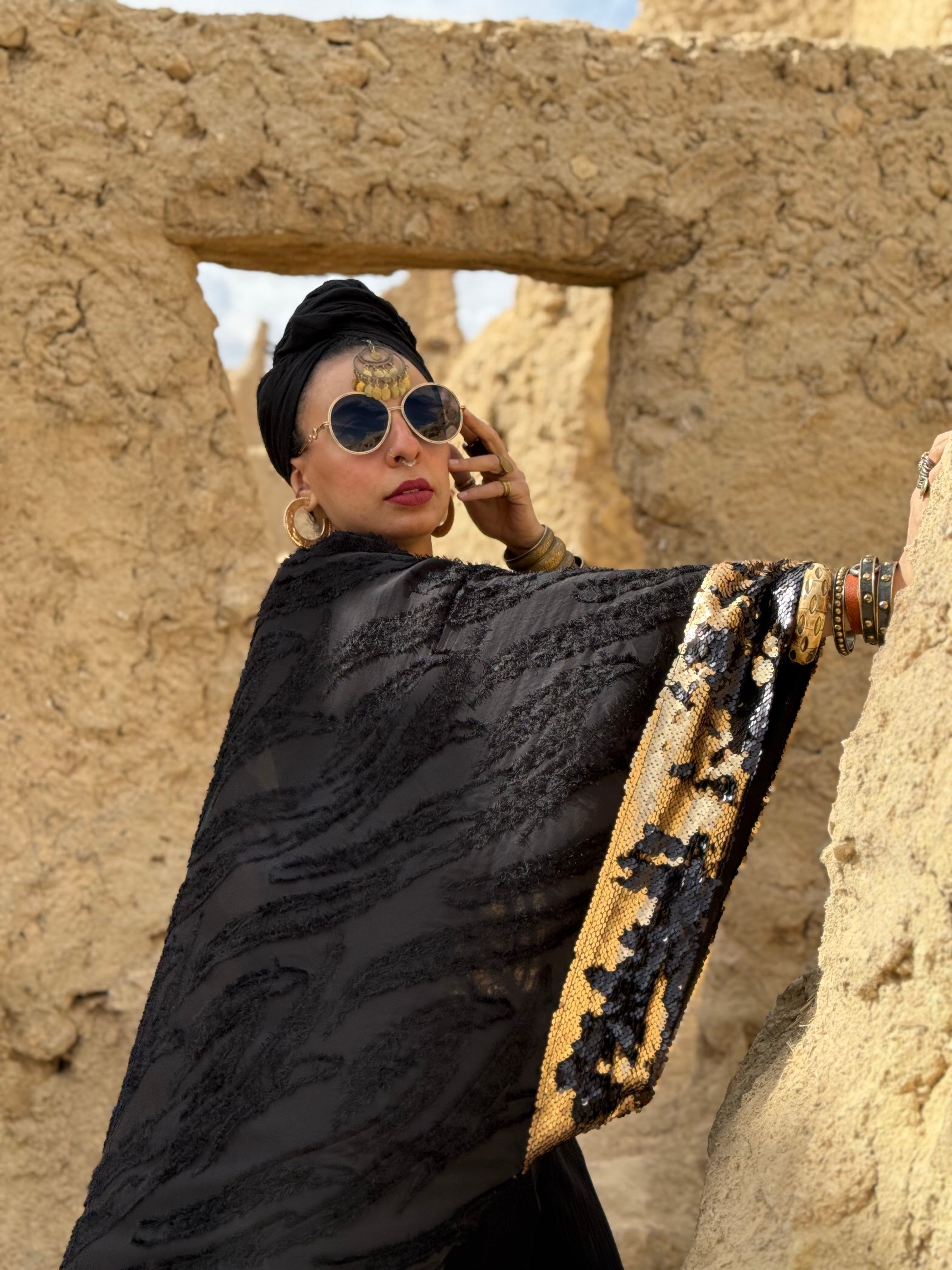 Royal black x gold kaftan