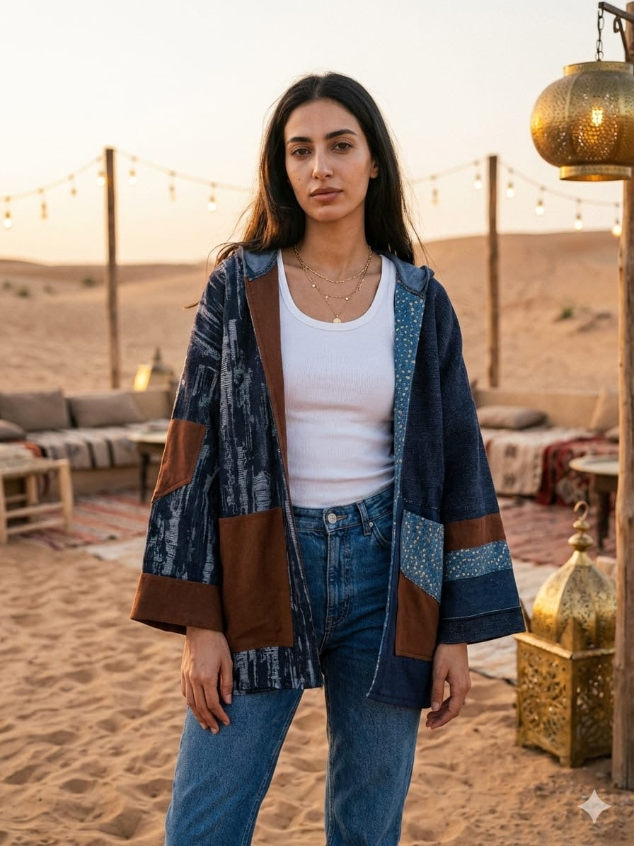 Boho denim kimono