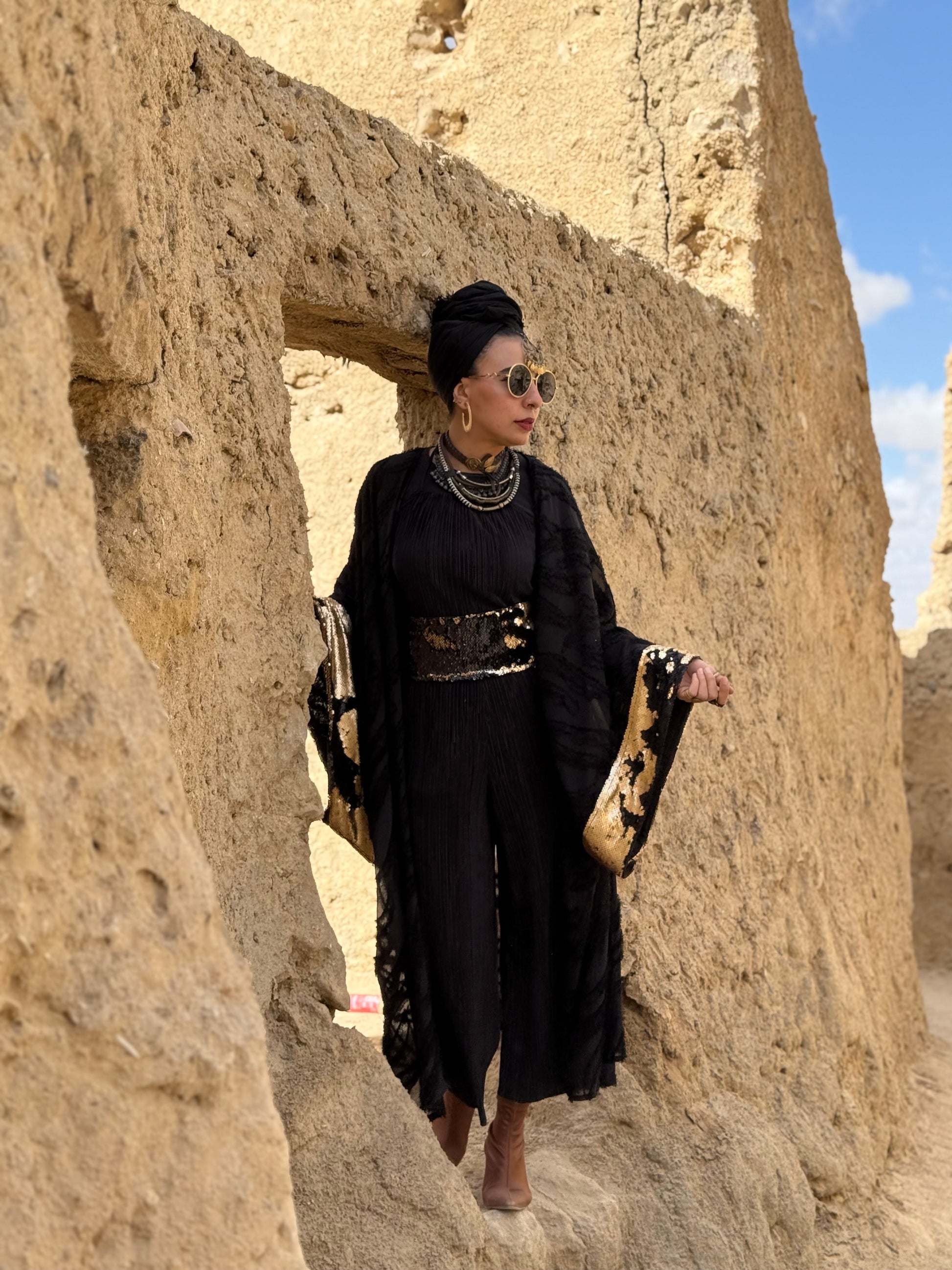 Royal black x gold kaftan