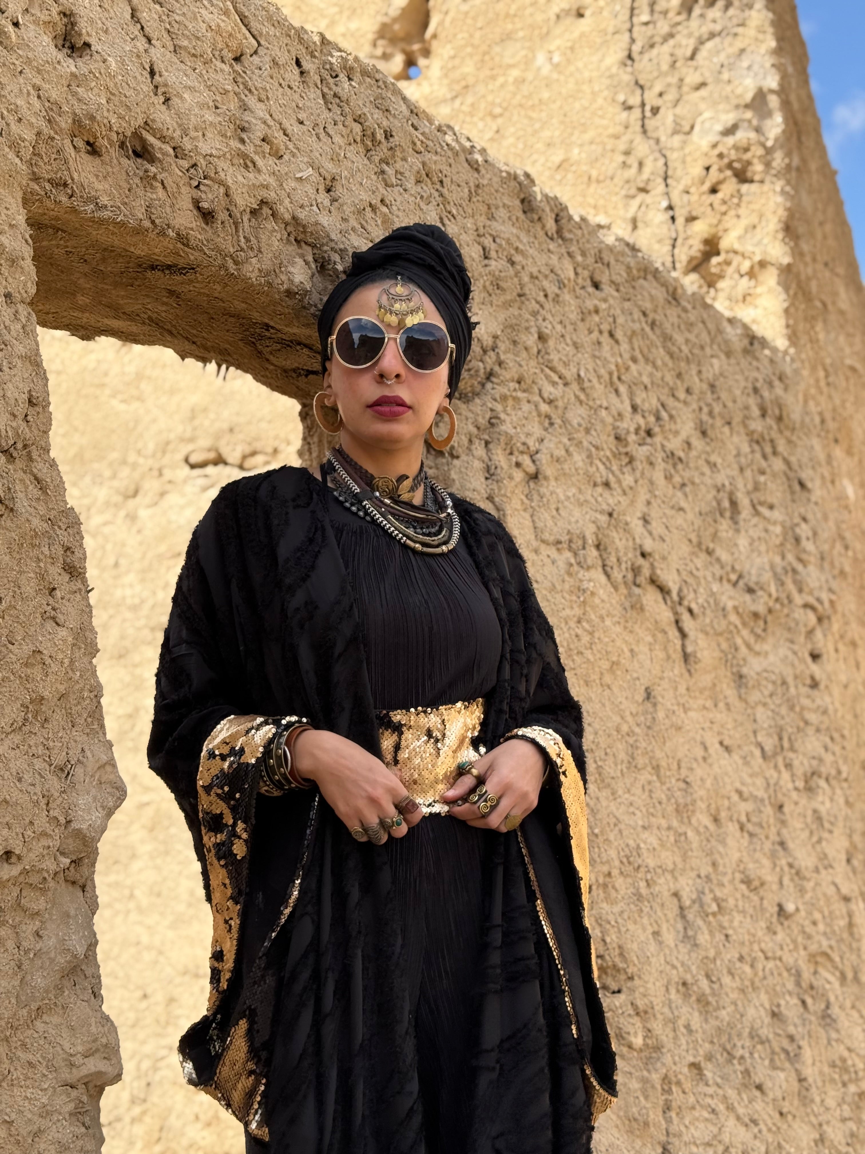 Royal black x gold kaftan