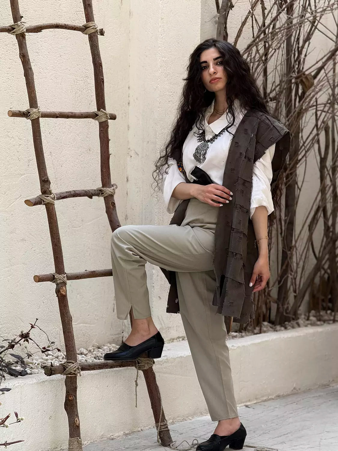 Hippie patch vest in dark green