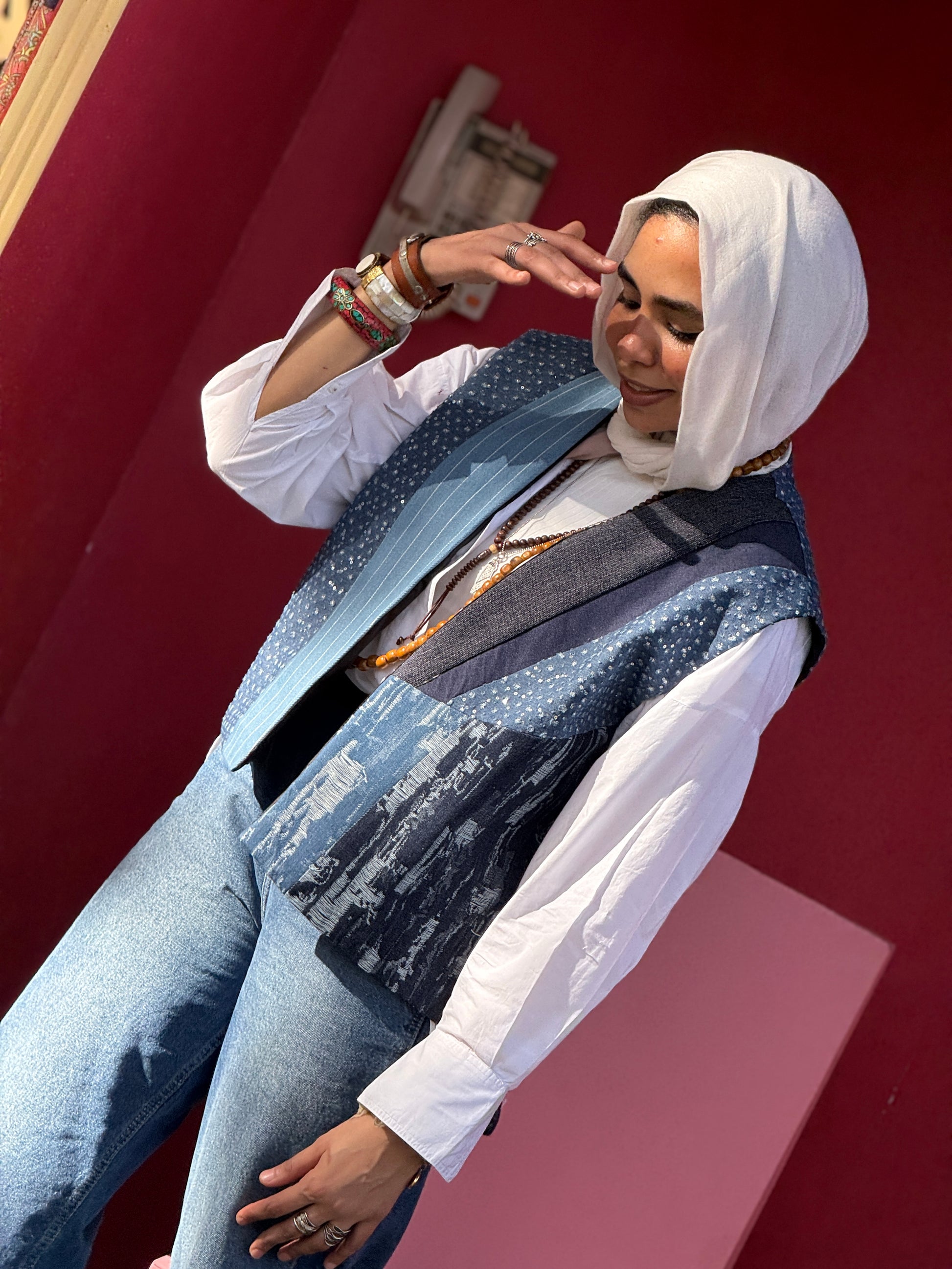 Mosaic denim vest