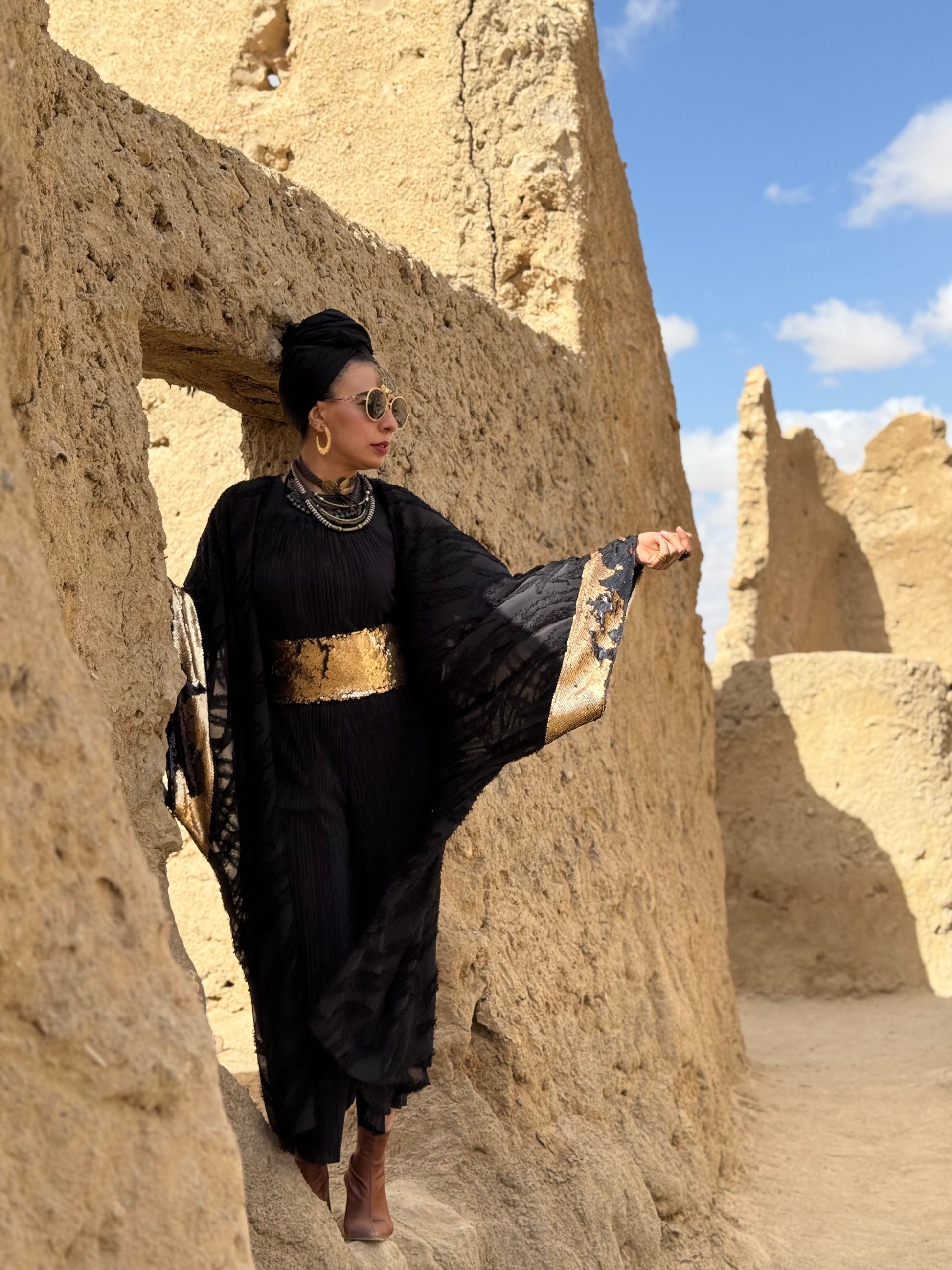 Royal black x gold kaftan