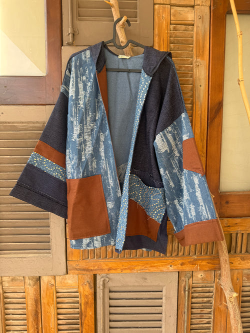 Boho light blue denim kimono