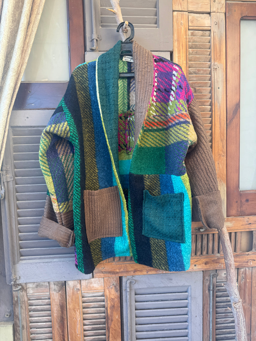 Patched jacket in greens