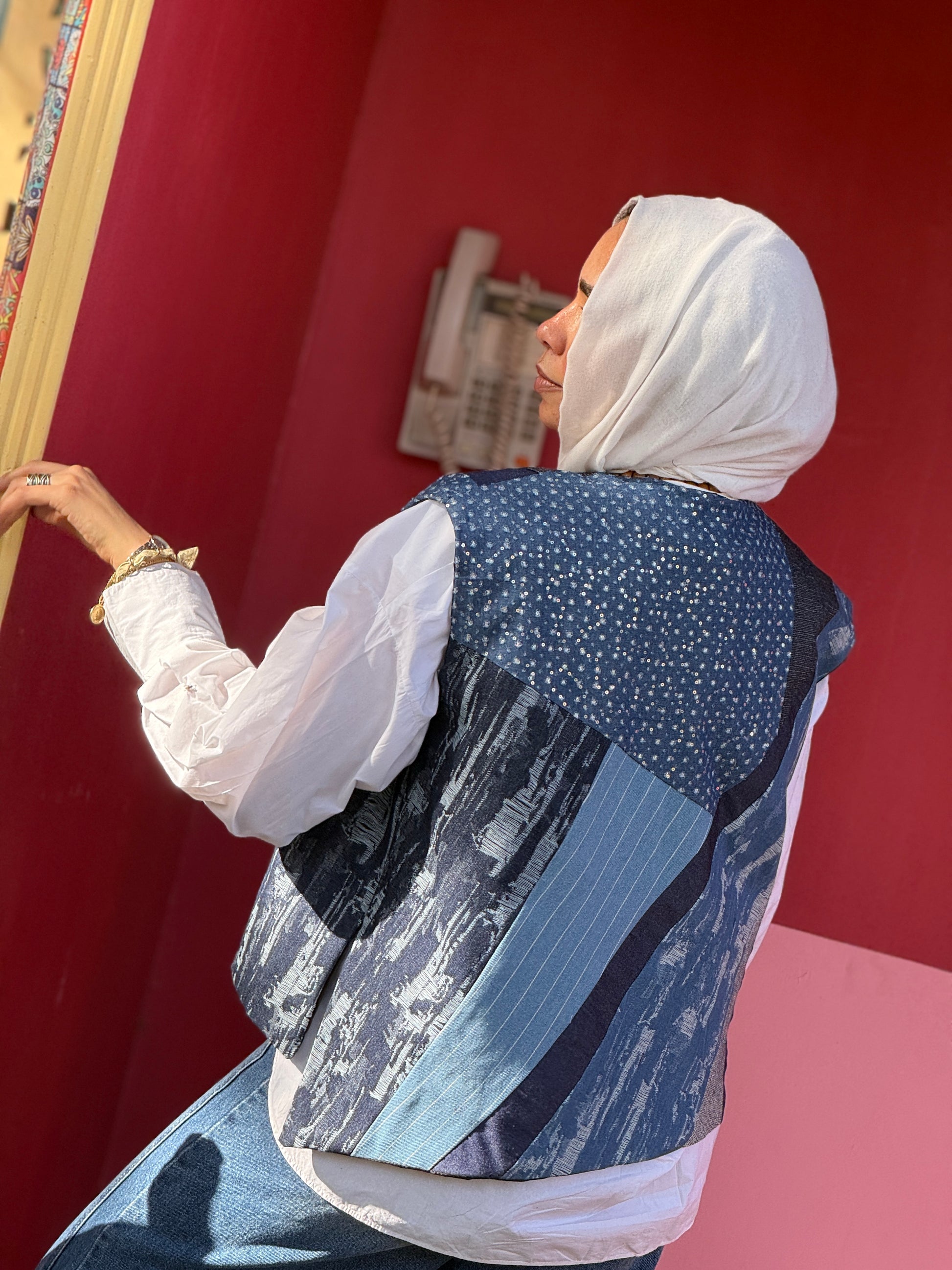 Mosaic denim vest