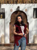 Hippie patch vest in burgundy