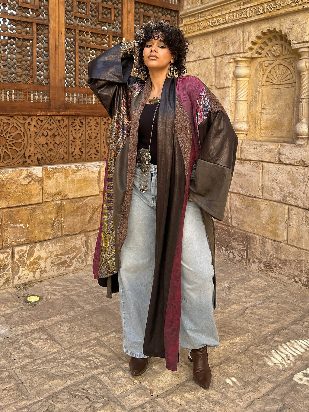 Patched shawl kaftan
