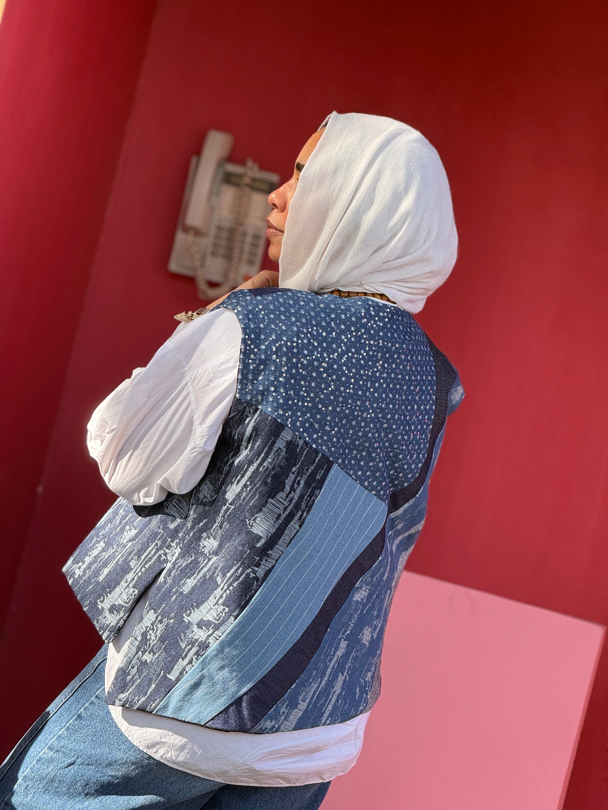 Mosaic denim vest