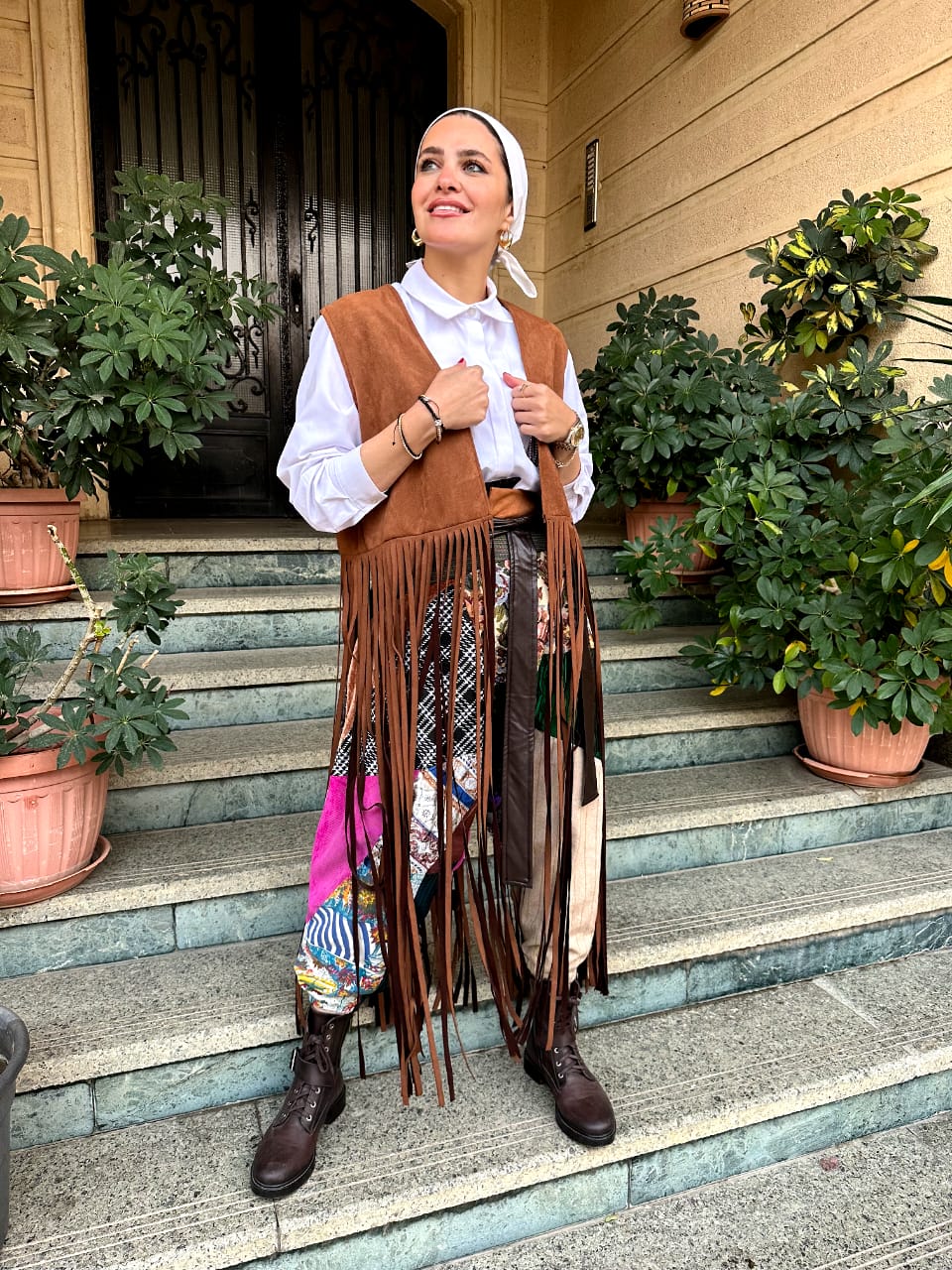 Boho fringes vest in camel