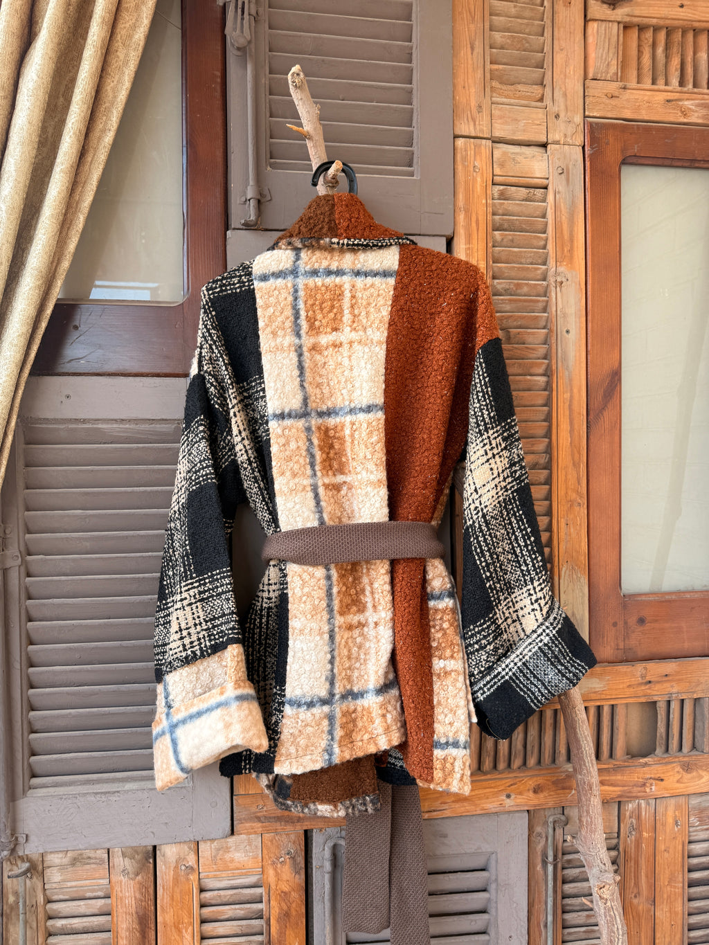 Patched jacket in earth tones