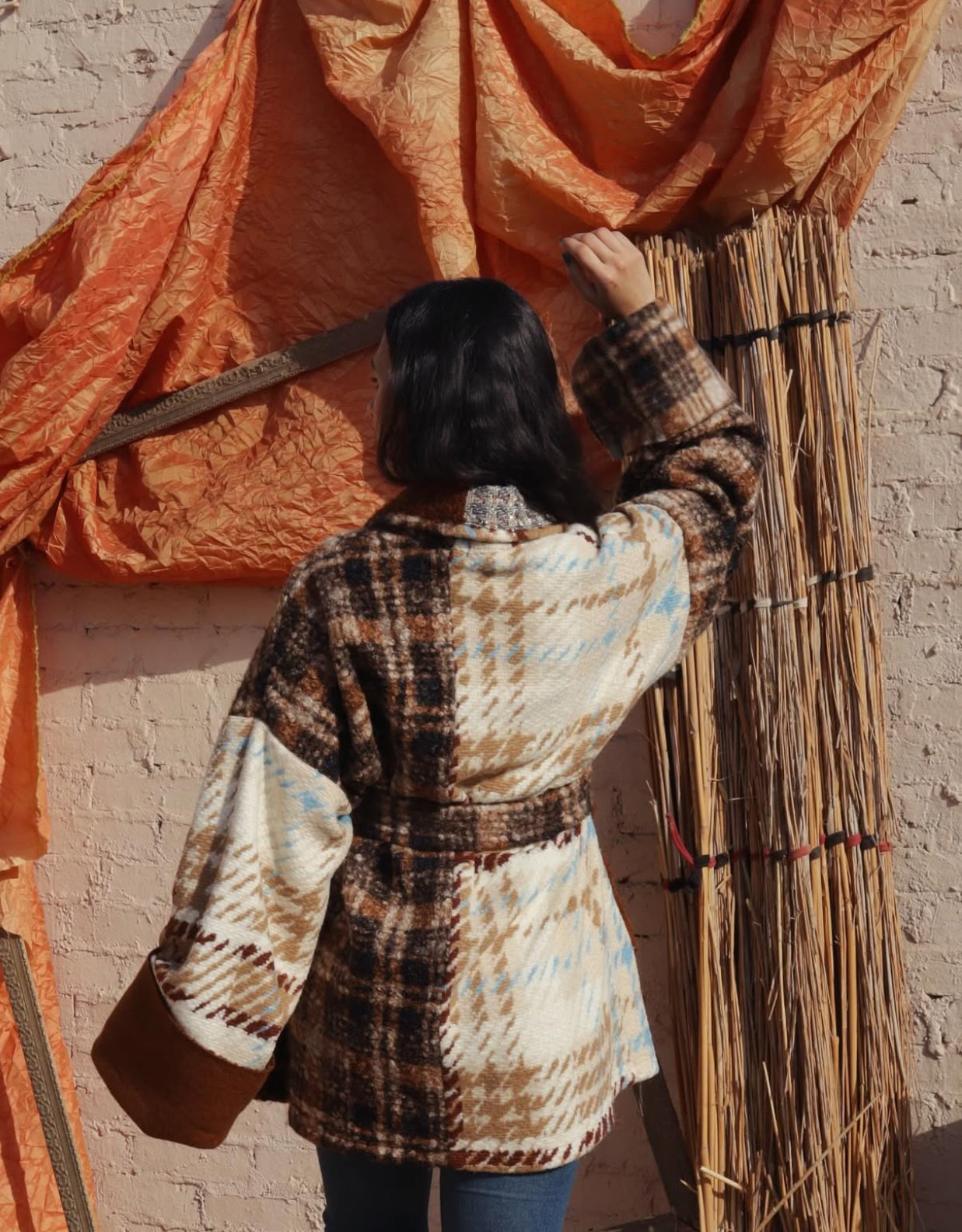 Patched jacket in sand & cocoa