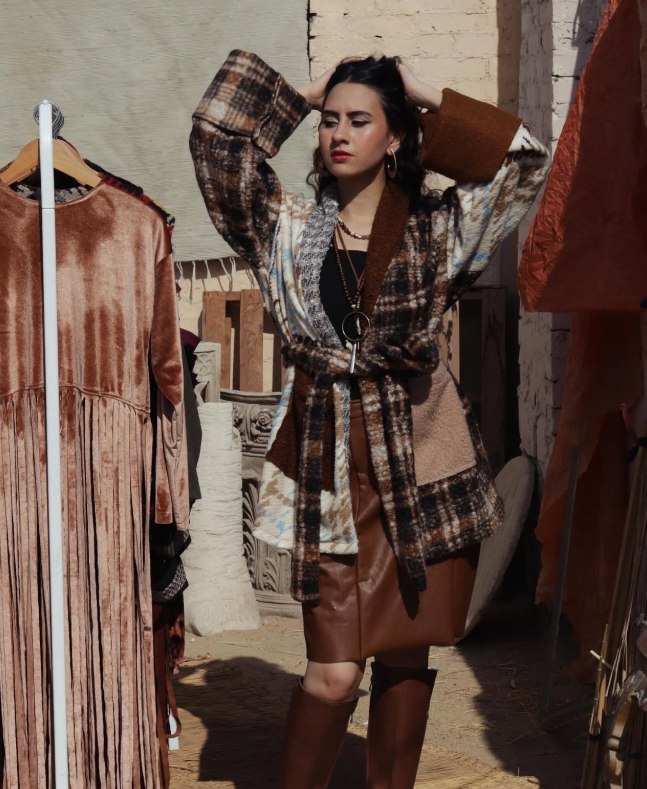 Patched jacket in sand & cocoa