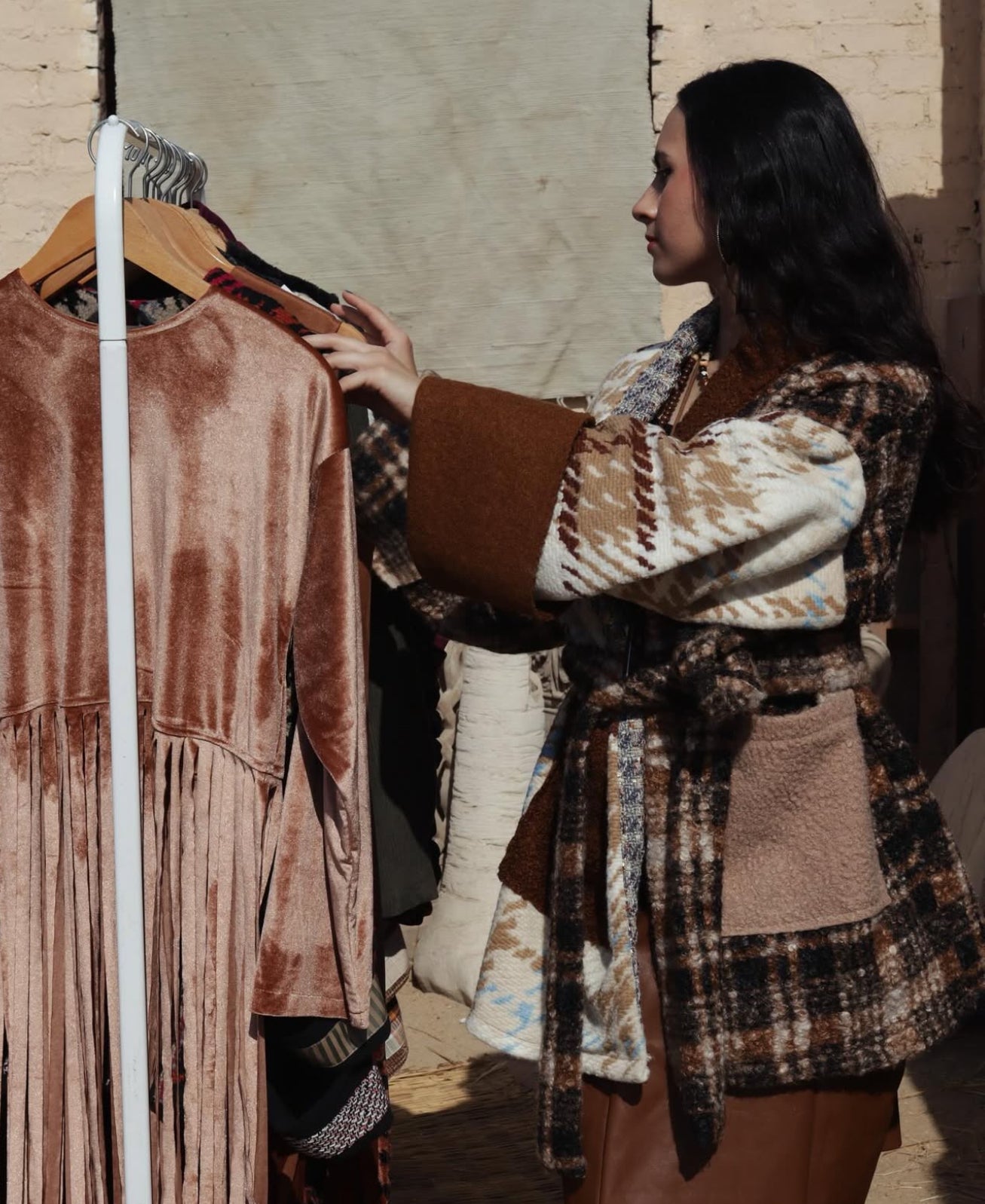 Patched jacket in sand & cocoa