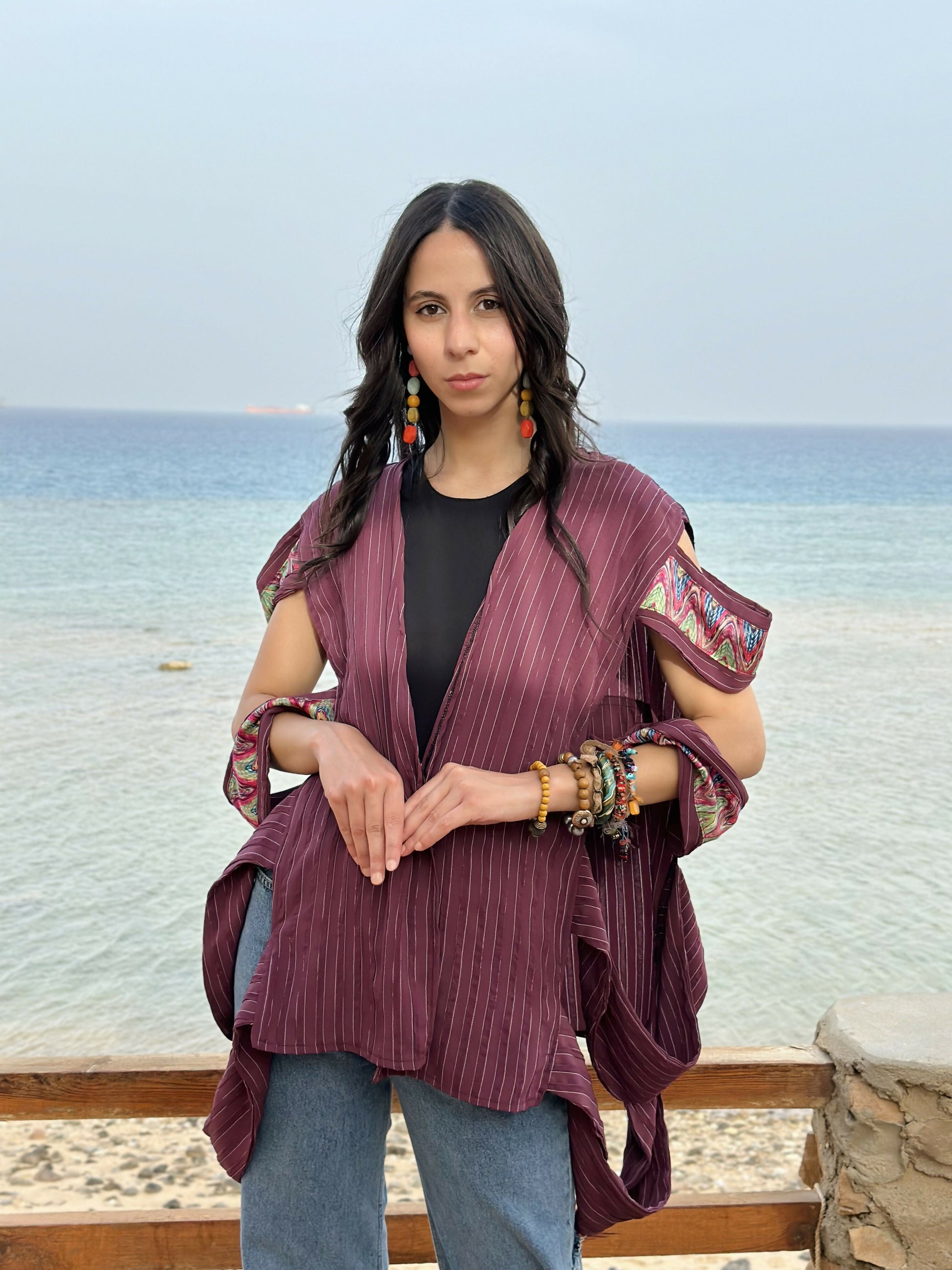 Name gypsy fringes kimono in grape