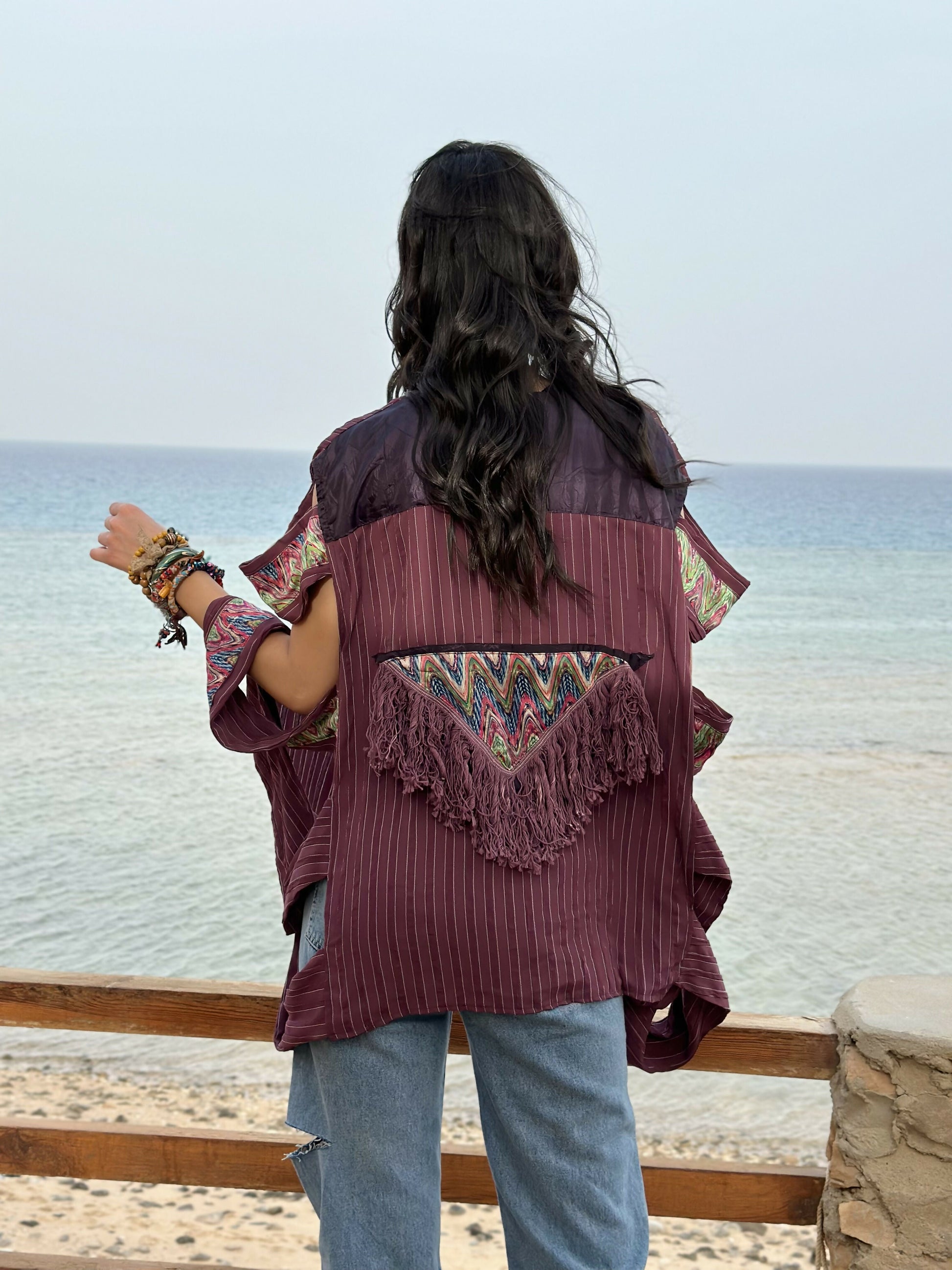 Name gypsy fringes kimono in grape