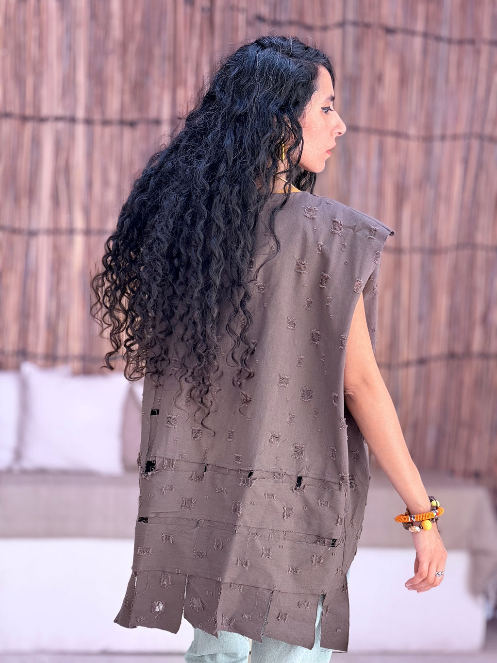 Hippie patch vest in olive