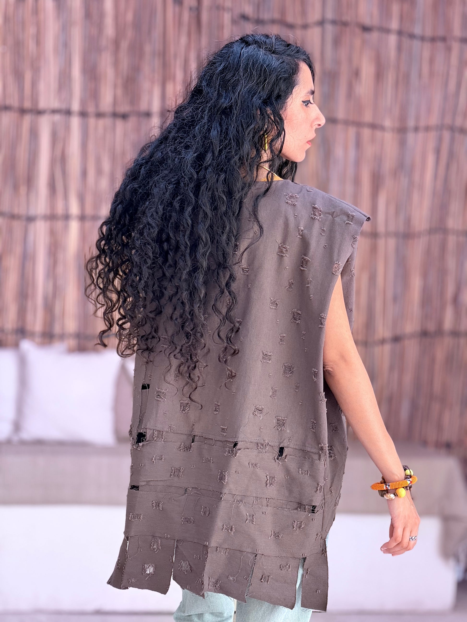 Hippie patch vest in olive