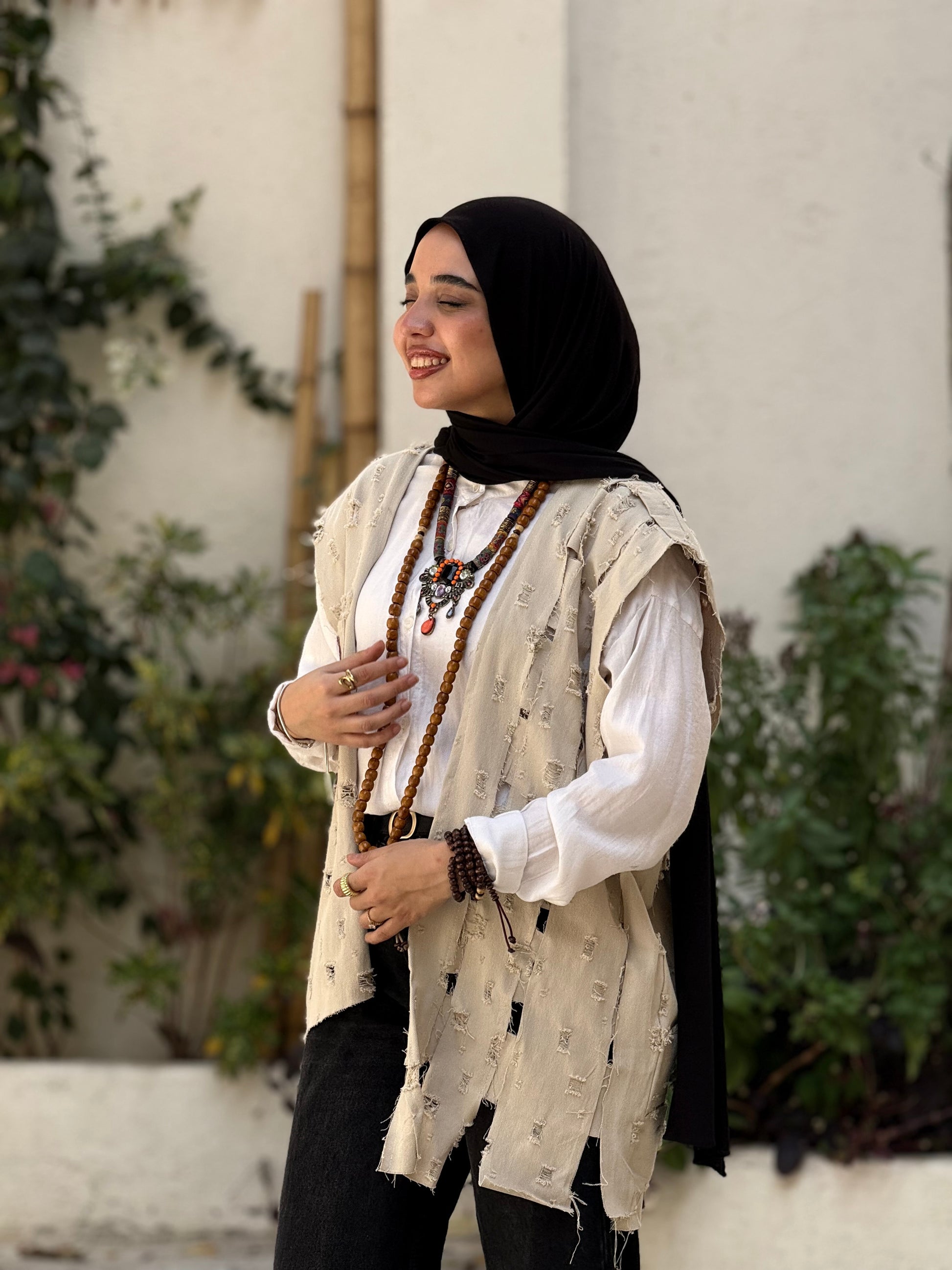 Hippie patch vest in beige
