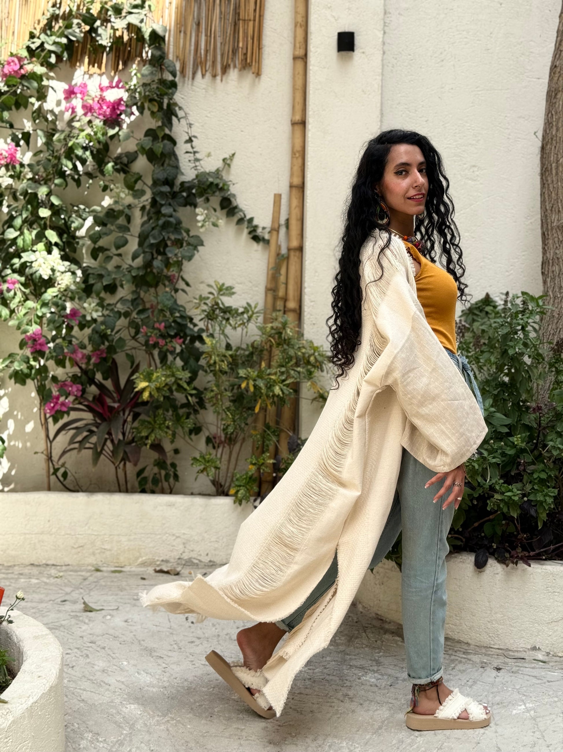 Woven soul kimono in beige
