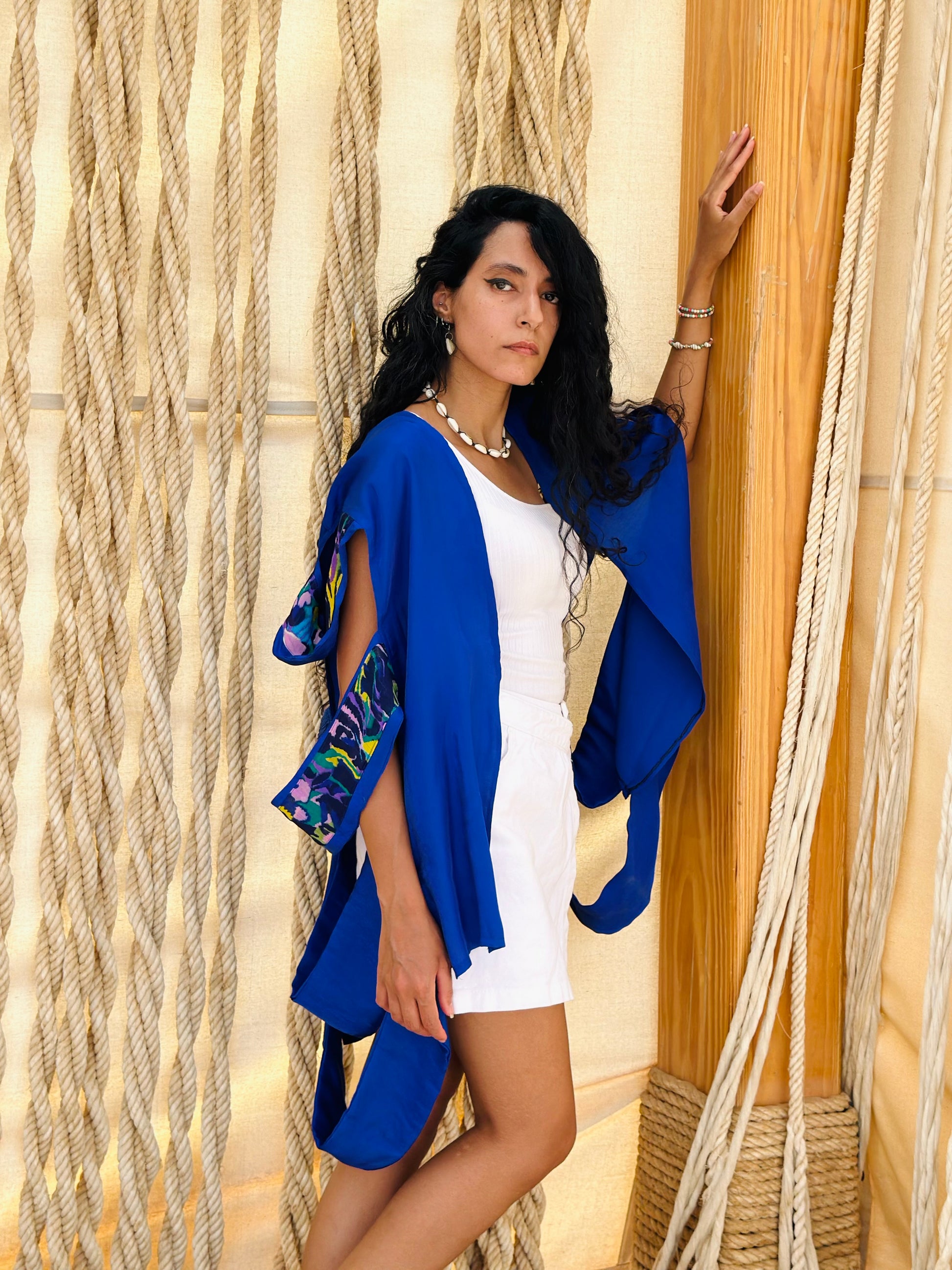 Gypsy fringes vest in royal blue