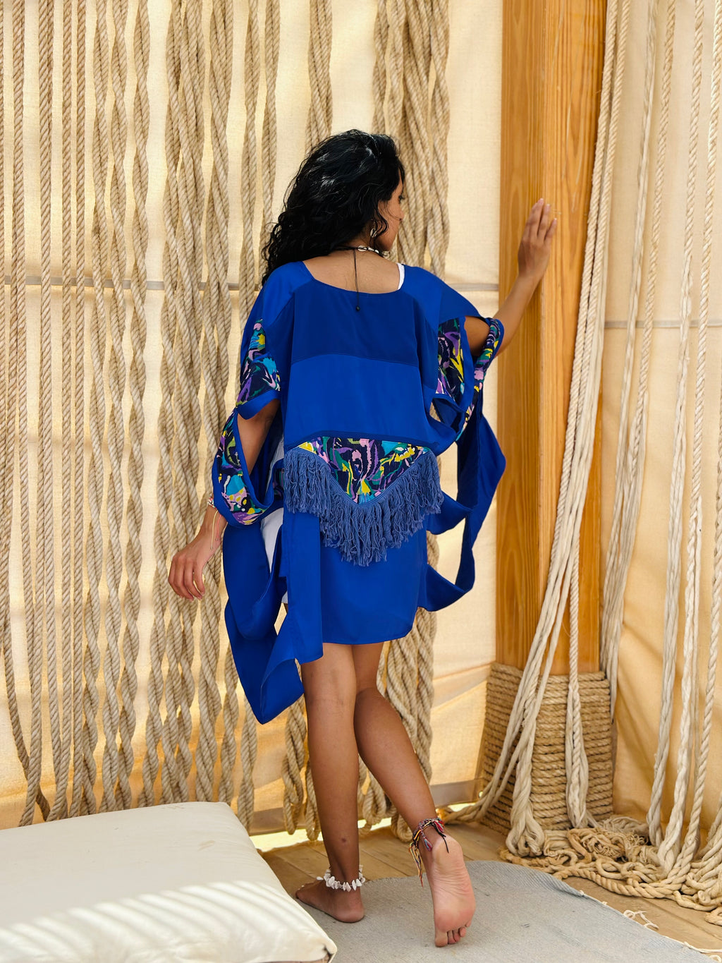 Gypsy fringes vest in royal blue