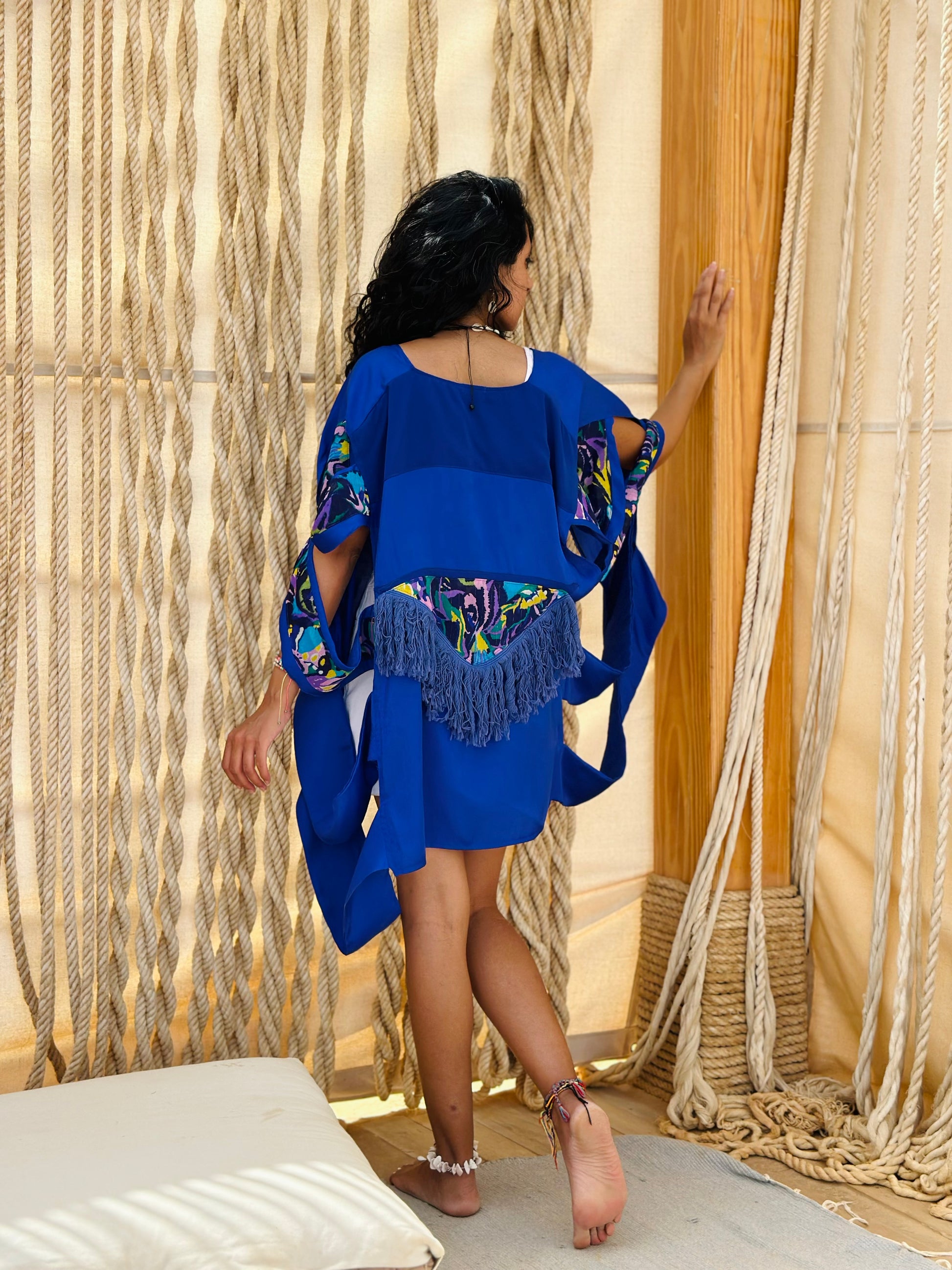 Gypsy fringes vest in royal blue