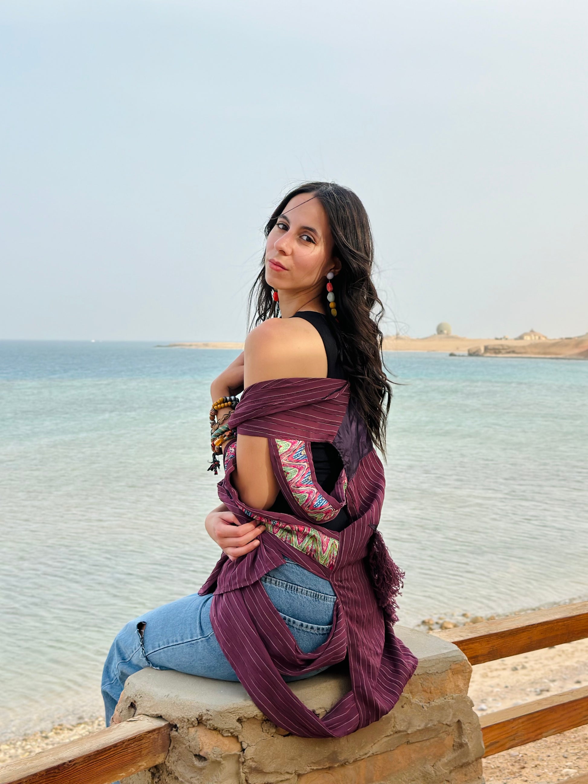 Name gypsy fringes kimono in grape