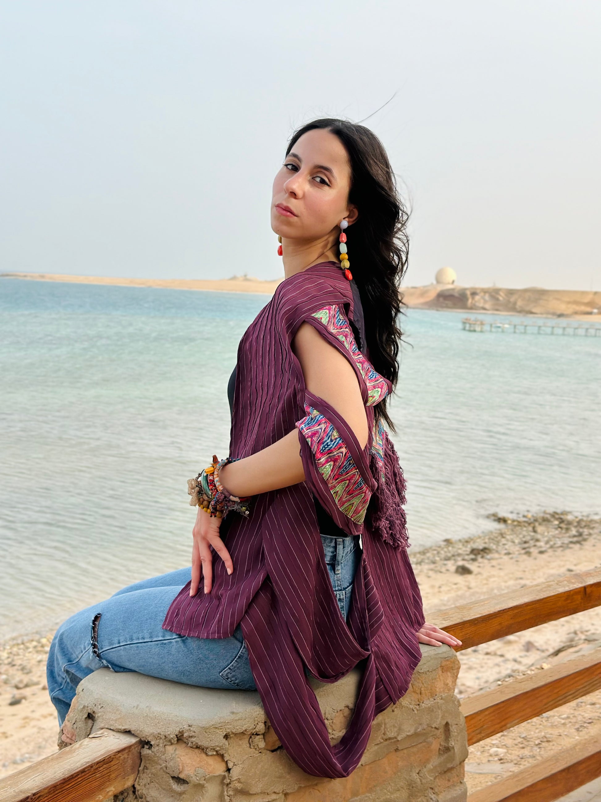 Name gypsy fringes kimono in grape
