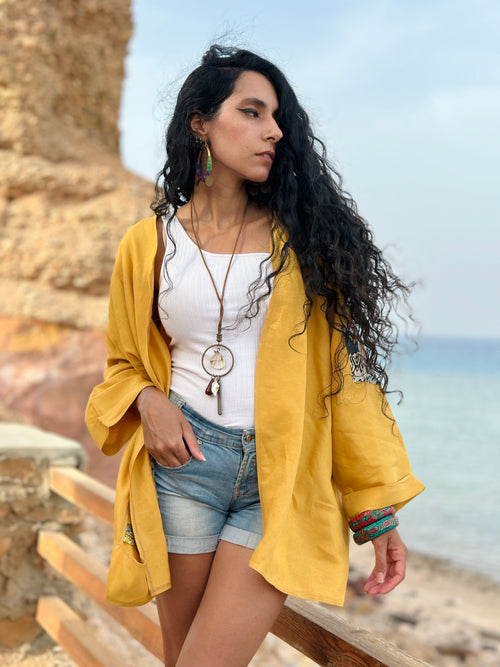 Boheme bloom kimono in mustard