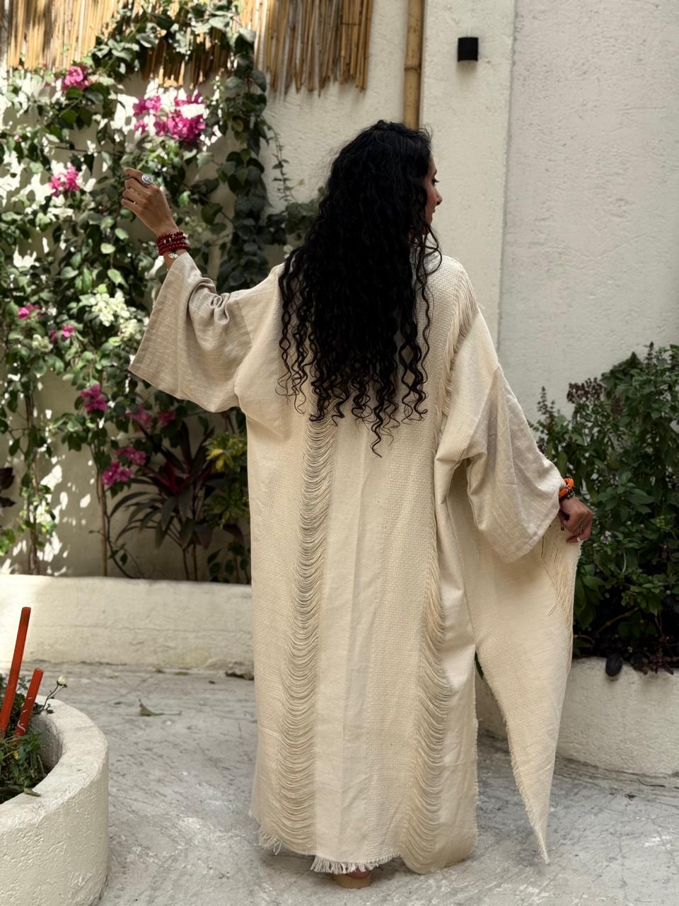 Woven soul kimono in beige